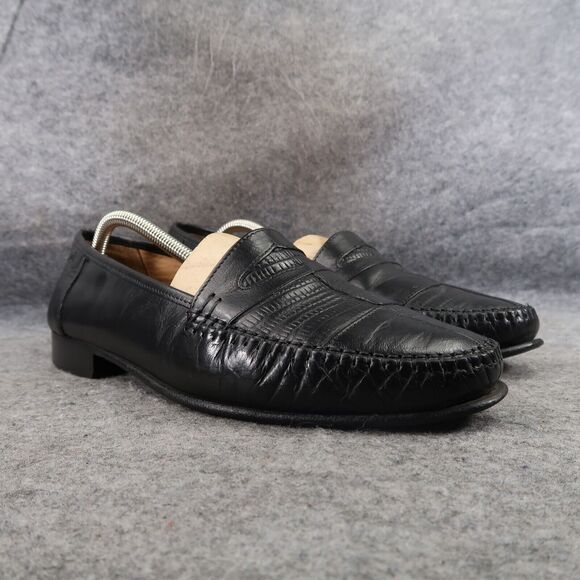 Adolfo Shoes Mens 9.5 Penny Loafer Slip On Moc Toe Leather Classic Leather Black - Picture 1 of 16